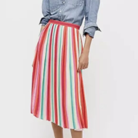 J.Crew Sunburst Pleated Skirt in Watermelon Stripe AK116  Sz 0 NWT - Picture 1 of 3